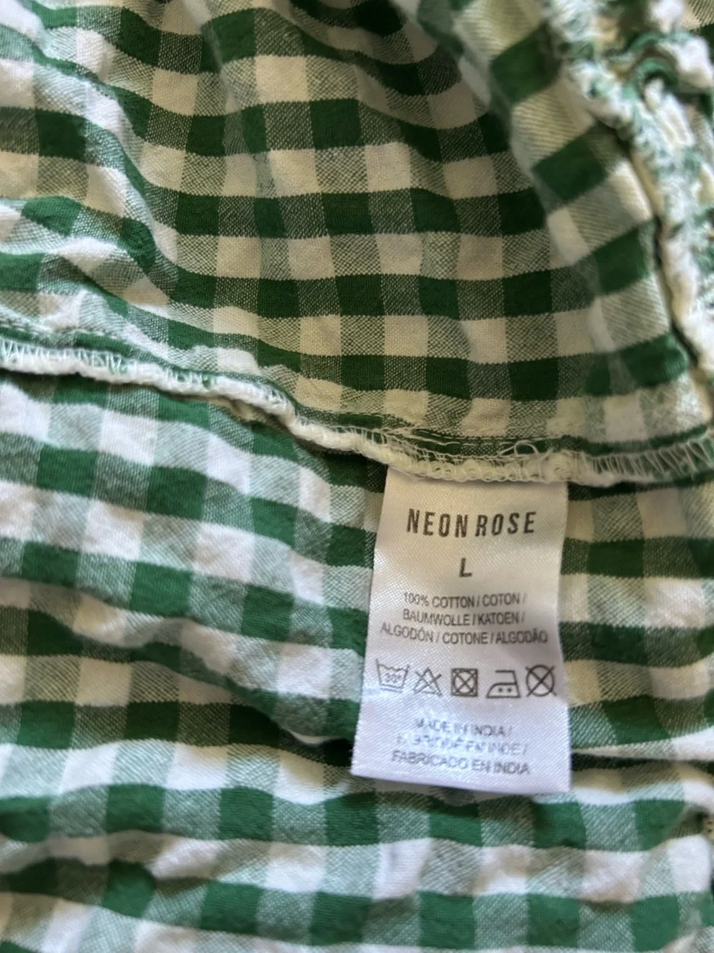 Anthropologie Neon Rose Gingham Ruffle Maxi Green Dress size L - Picture 10 of 10